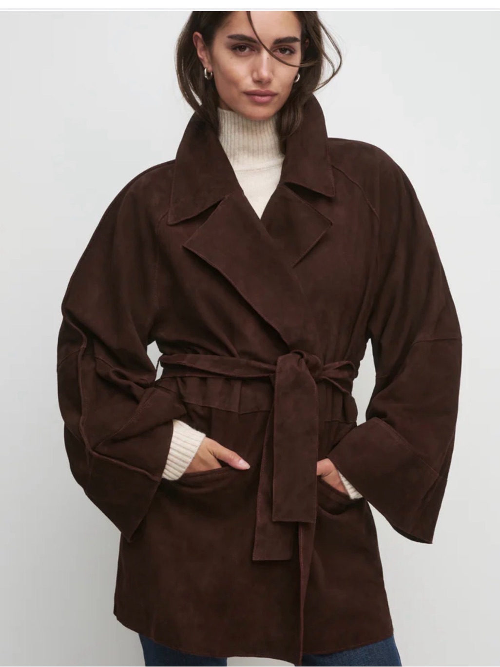 Favorite Daughter Wren Coat Dark Brown Suede Wrap Jacket With Belt Xs/S